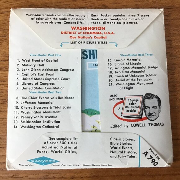 View-Master Reels Washington DC Original Sleeve Booklet Sawyer's A 790 - Picture 3 of 9